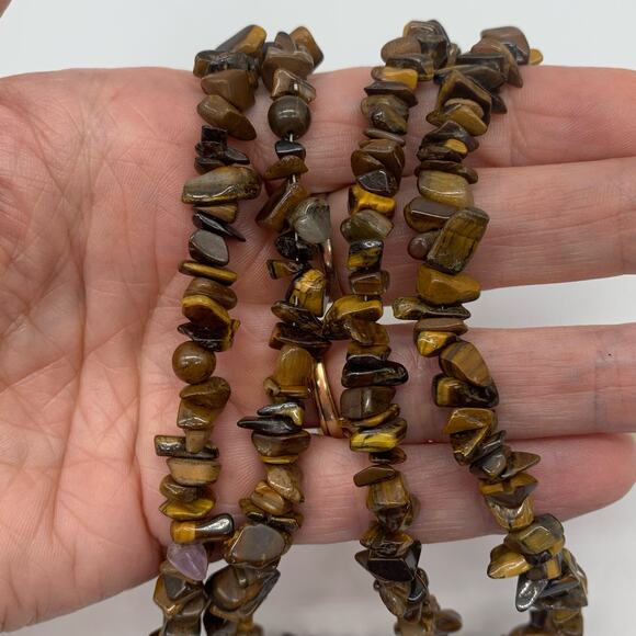 Double Strand Tiger's Eye Chip Necklace Sterling Silver Clasp - Picture 9 of 9